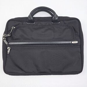TUMI Padded 15' Laptop Briefcase Files Woven Nylon/ Leather Handles - Black